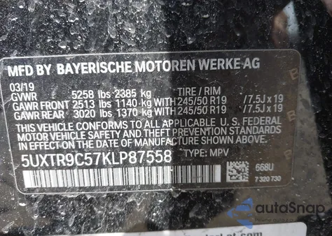 2019 BMW X3 xDrive30I from USA, damaged, VIN 5UXTR9C57KLP87558